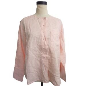 NWT Everlane The Linen Popover Shirt Petal Pink Long Sleeve Half Button 6